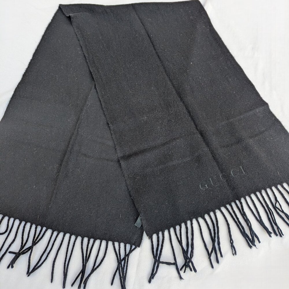 Gucci Authentic Scarf Black 100% Cashmere Unisex Scarf Made in Italy. - Picture 2 of 8